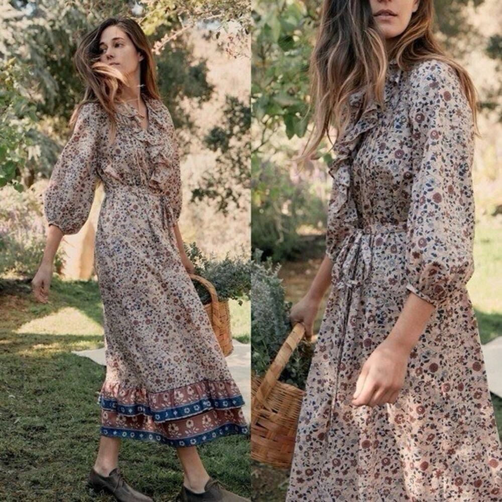 Christy Dawn The Plum Dress S Sand Anemone Vine Puff Floral Ruffle Paisley Boho - Picture 13 of 13